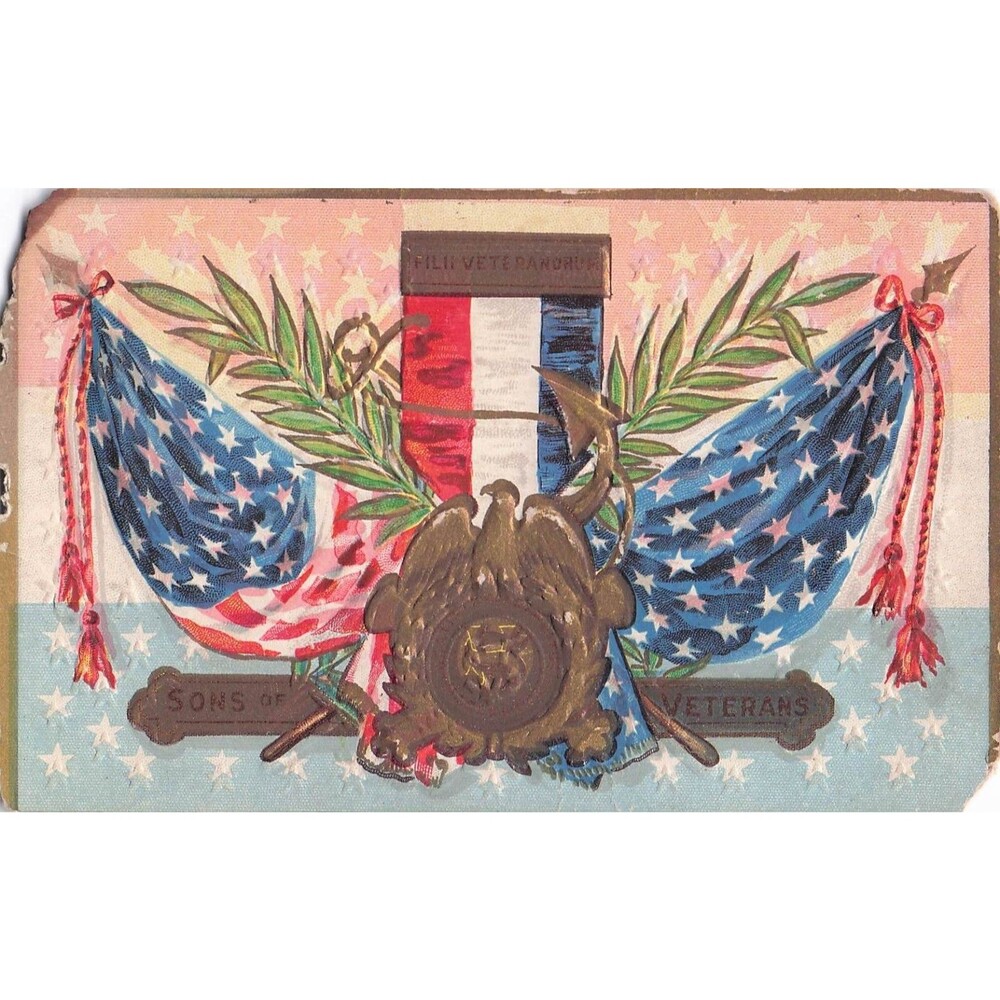 Antique Sons of Veterans Patriotic Postcard Embossed Eagle Flags Civil War Era T